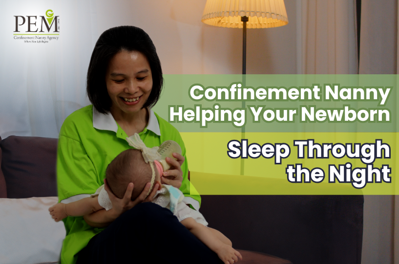 Confinement nanny feeds baby